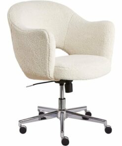 Serta - Valetta Mid-Century Modern Faux Shearling Wool Home Office Chair - Cream