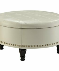 OSP Home Furnishings - Augusta Mid-Century Bonded Leather Ottoman With Inner Storage - Cream