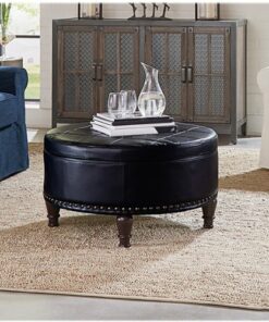OSP Home Furnishings - Augusta Mid-Century Bonded Leather Ottoman With Inner Storage - Black