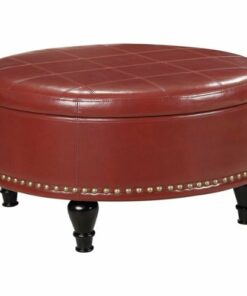 OSP Home Furnishings - Augusta Mid-Century Bonded Leather Ottoman With Inner Storage - Red