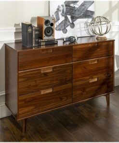 Walker Edison - Mid Century Modern Solid Wood 6-Drawer Dresser - Walnut