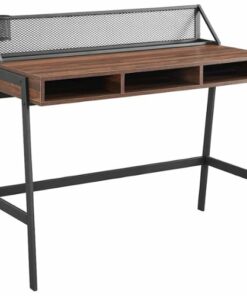 Walker Edison - 42" Modern Industrial Mesh Back Cubby Wood Computer Desk - Dark Walnut