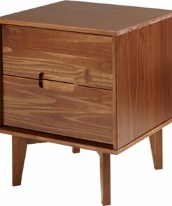 Walker Edison - Mid Century Modern Square Wood 2-Drawer End Table - Walnut