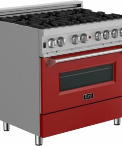 ZLINE - 4.6 cu. ft. Dual Fuel Range with Gas Stove and Electric Oven in Fingerprint Resistant Stainless Steel and Red Matte Door - Matte Red
