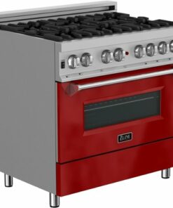 ZLINE - 4.6 cu. ft. Dual Fuel Range with Gas Stove and Electric Oven in Fingerprint Resistant Stainless Steel and Red Gloss Door - Gloss Red