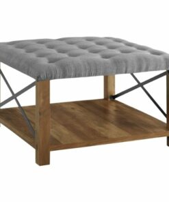 Walker Edison - Farmhouse Tufted Ottoman - Gray/Rustic Oak
