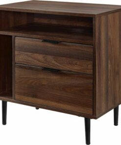 Walker Edison - Rectangular Modern Laminate / High-Grade MDF 2-Drawer Side Table - Dark Walnut