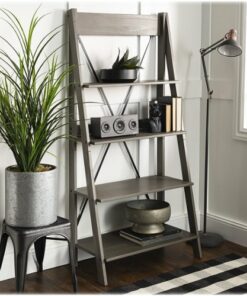 Walker Edison - Ladder Solid Pine Wood 4-Shelf Bookcase - Gray