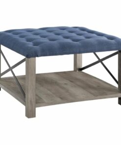 Walker Edison - Farmhouse Tufted Ottoman - Blue/Gray Wash