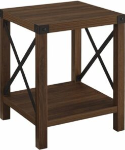 Walker Edison - Farmhouse Metal Accent Side Table - Dark Walnut