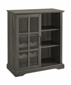 Walker Edison - Bar Cabinet with Sliding Glass Door - Slate Gray