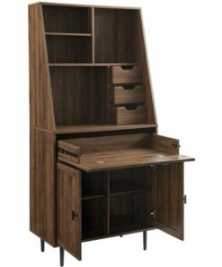 Walker Edison - 4 Drawer Cabinet Storage Computer Desk with Hutch - Dark Walnut
