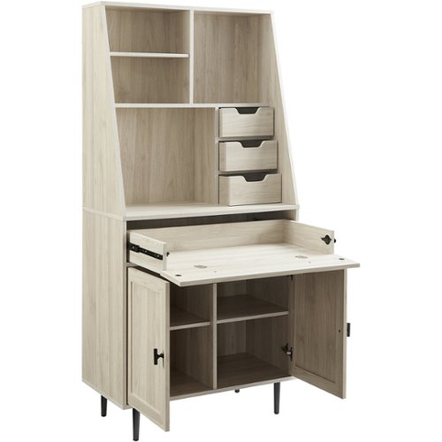 Walker Edison - 4 Drawer Cabinet Storage Computer Desk with Hutch - Birch