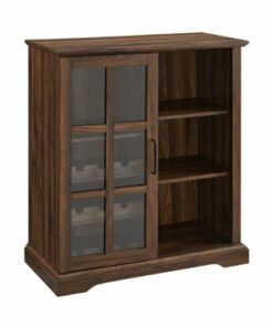 Walker Edison - Bar Cabinet with Sliding Glass Door - Dark Walnut
