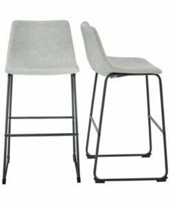 Walker Edison - Industrial Faux Leather Barstool (Set of 2) - Gray