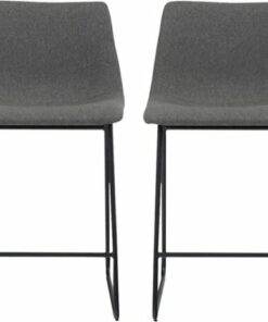 Simpli Home - Ridley Contemporary Mid-Century Fabric Counter Chairs (Set of 2) - Gray/Black