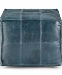 Simpli Home - Manning Square Contemporary Leather/Polystyrene Pouf - Teal