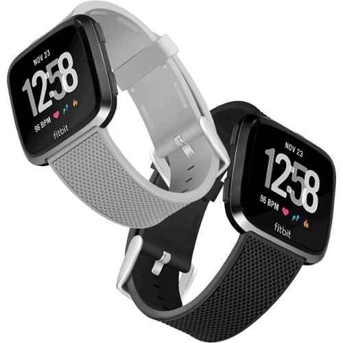 WITHit - Silicone Woven Watch Band for Fitbit Versa, Versa Lite, and Versa 2 (2-Count) - Black/Gray