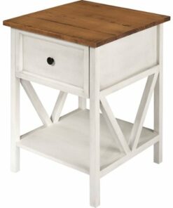 Walker Edison - Farmhouse Solid Pine Wood 1-Drawer Side Table - Reclaimed Barnwood