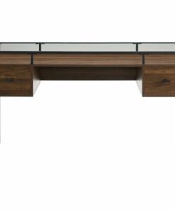 Walker Edison - Modern Glass Top 2-Drawer Computer Desk - Dark Walnut