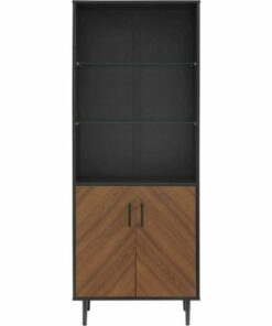Walker Edison - Modern Wood Bookmatch Storage 2-Door 3-Shelf Bookcase - Solid Black