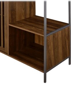 Walker Edison - 72" Metal and Wood Hall Tree with Slat Door - Dark Walnut