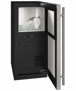 U-Line - 90-lb Freestanding Nugget Ice Machine with Reversible Hinge in Solid Stainless with Pump - Stainless steel