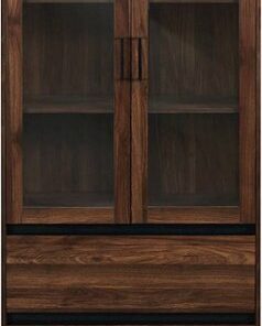 Walker Edison - 2-Drawer Storage Armoire Bookcase Cabinet - Dark Walnut