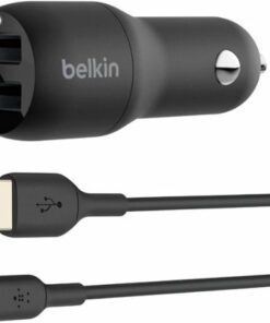 Belkin - 24W Dual USB Car Charger - 2 12W USB A Ports with USB-C Cable - Fast Charging iPhone, Samsung Galaxy, AirPods & More - Black