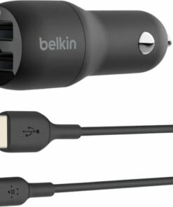 Belkin - 24W Dual USB Car Charger with Lightning Cable and 2 12W USB-A ports - fast charge iPhone, Samsung Galaxy, and more - Black