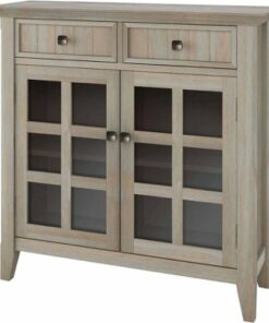 Simpli Home - Acadian SOLID WOOD 36 inch Wide Transitional Entryway Hallway Storage Cabinet in Distressed Grey - Distressed Gray