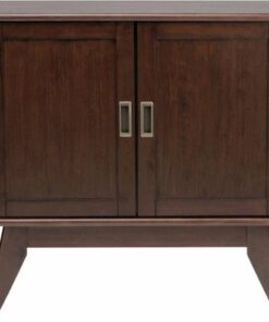 Simpli Home - Draper Mid Century Modern Rubberwood Low Storage Cabinet - Medium Auburn Brown