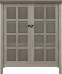 Simpli Home - Acadian SOLID WOOD 39 inch Wide Transitional Medium Storage Cabinet in Distressed Grey - Distressed Gray