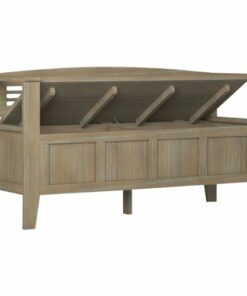 Simpli Home - Adams SOLID WOOD 48 inch Wide Contemporary Entryway Storage Bench in Distressed Grey - Distressed Gray