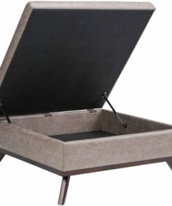 Simpli Home - Owen Square Mid-Century Modern Faux Air Leather Ottoman With Inner Storage - Distressed Gray Taupe