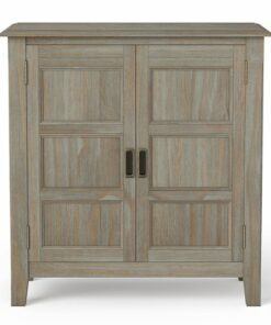 Simpli Home - Burlington SOLID WOOD 30 inch Wide Transitional Low Storage Cabinet in - Distressed Grey