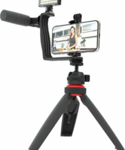 Digipower - Phone Video Stabilizer Rig Kit with Microphone, Light diffuser and Mini tripod for iPhone, Samsung and Digital Cameras - Black