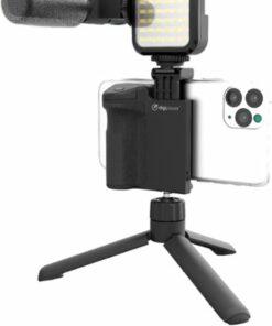 Digipower - Follow ME Vlogging Kit for Phones and Cameras – Includes Microphone, LED light, Bluetooth remote, phone grip and tripod