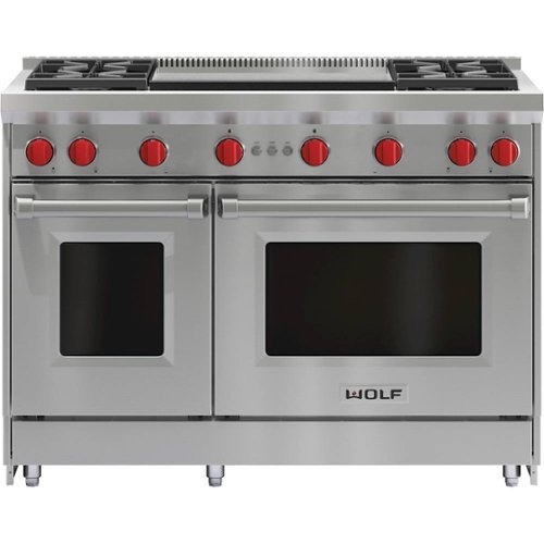 Wolf - 4.5 Cu. Ft. Freestanding Double Oven Gas Convection Range with Infrared Dual Griddle - Stainless steel 0