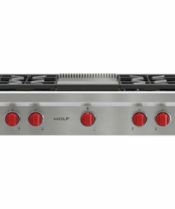 Wolf - 36" Built-In Gas Cooktop with 4 Burners and Infrared Griddle - Stainless steel 0
