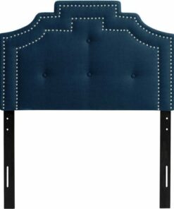 CorLiving - Crown Silhouette Button Tufting Fabric 41" Single, Twin Headboard - Navy Blue