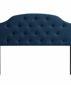 CorLiving - Diamond Button Arched Panel Tufted Fabric Queen Headboard - Navy Blue