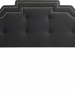 CorLiving - Crown Silhouette Button Tufting Fabric 57" Double, Full Headboard - Dark Gray
