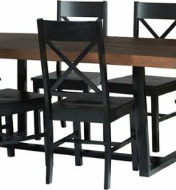 Walker Edison - Rectangular Farmhouse Wood Dining Table (Set of 7) - Mahogany/Black