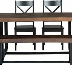 Walker Edison - Rectangular Farmhouse Wood Dining Table (Set of 6) - Mahogany/Black