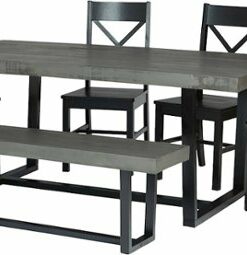 Walker Edison - Rectangular Farmhouse Wood Dining Table (Set of 6) - Gray/Black