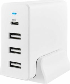 Insignia™ - 45 W 4' Wall Charger with 4 USB/USB-C Ports - White