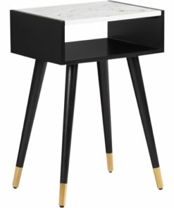 Elle Decor - Clemintine Rectangular Mid-Century Modern Wood Veneer/Rubberwood Side Table - Black/White Marble