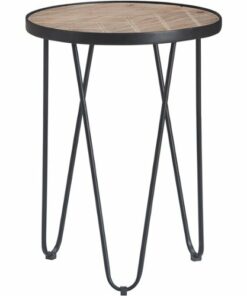 Click Decor - Farm House Round Wood Veneer Side Table - Black Metal/Rustic Wood