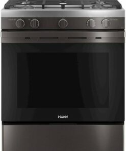 Haier - 5.6 Cu. Ft. Slide-In Gas Convection Range with Self-Steam Cleaning and No-Preheat Air Fry - Black Stainless Steel